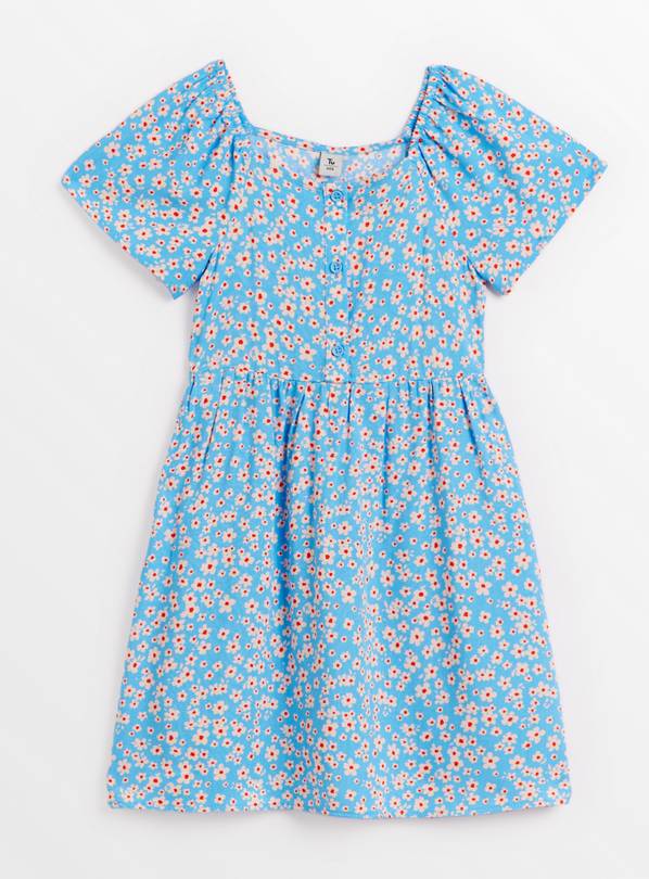 Blue Ditsy Print Short Sleeve Tea Dress 14 years